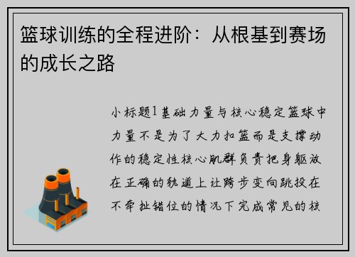 篮球训练的全程进阶：从根基到赛场的成长之路